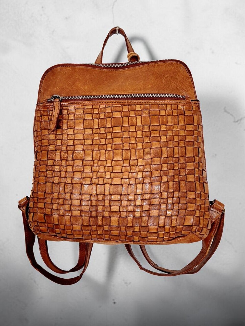 NWT VILENCA HOLLAND Cognac Woven Braided Leather Backpack Handbag New